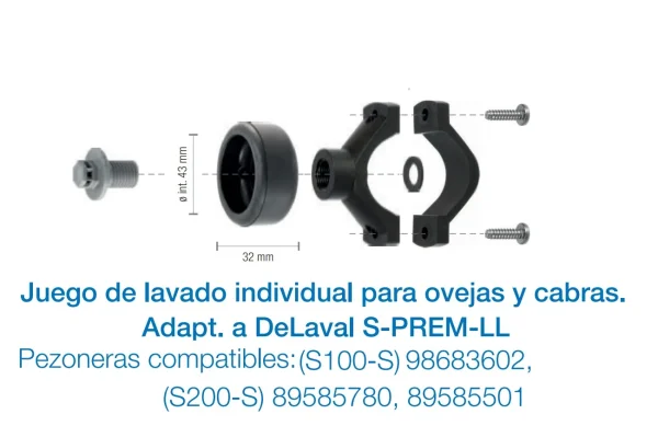 Juego lavado individual adapt. Delaval S-PREM-LL.  Pezoneras S100 Y S200