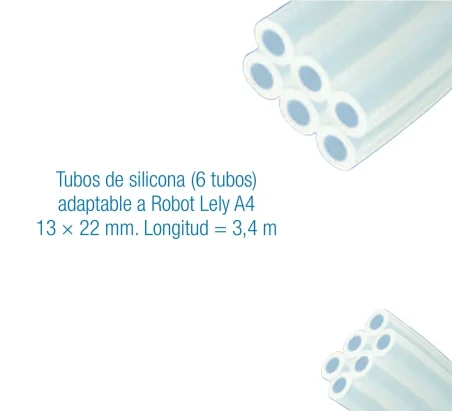 Tubos de silicona (6 tubos)  adaptable a Robot Lely A4  13 × 22 mm. Longitud  3,4 m