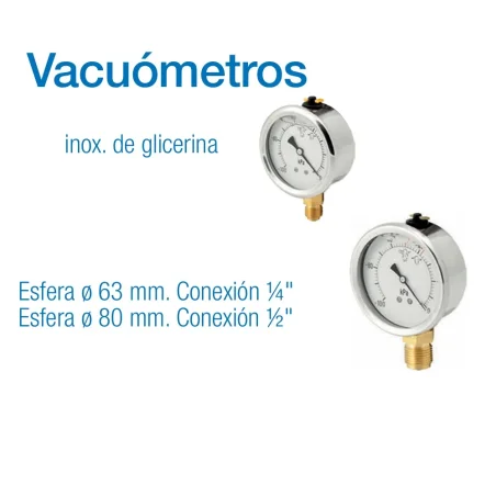 Vacuómetro inox. de glicerina . Diferentes medidas