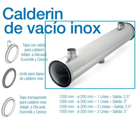 Calderin de vacio en acero inoxidable y repuesto para calderin delaval , cerezo o euromilk