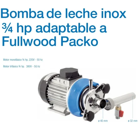 Bomba de leche adaptable a Fullwood Packo inox 3/4 hp . Disponible 220v - 380v