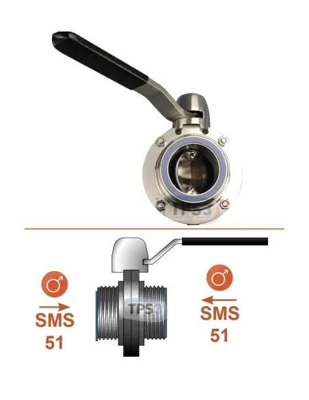 Válvula de drenaje Macho/Macho SMS Ø51 - inox AISI304