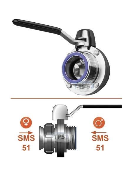 Válvula de drenaje Macho/Hembra SMS Ø51 - inox AISI304