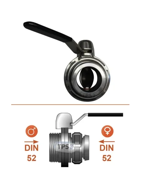 Válvula de drenaje Macho DIN Ø52 / Hembra DIN Ø52 - inox AISI304