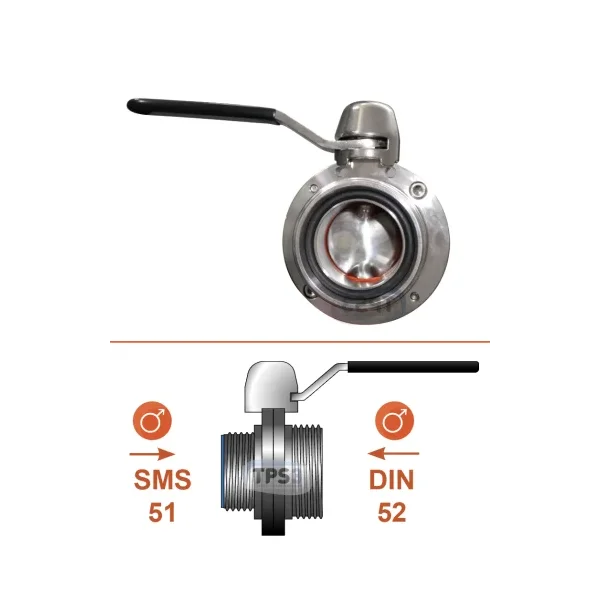 Válvula de drenaje Macho SMS Ø51 / Macho DIN Ø52 - inox AISI304