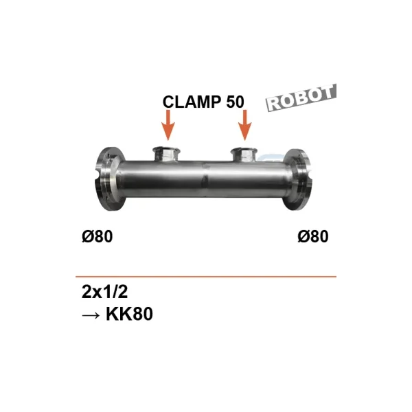 Manchette arrivée de lait 2x1/2 vanne KK 80 - 2 x clamp 50