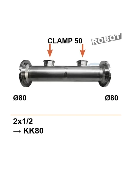 Manchette arrivée de lait 2x1/2 vanne KK 80 - 2 x clamp 50