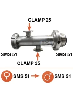 SMS51 manguito de entrada de leche macho/hembra - 2 x abrazadera 25 (cara a cara)