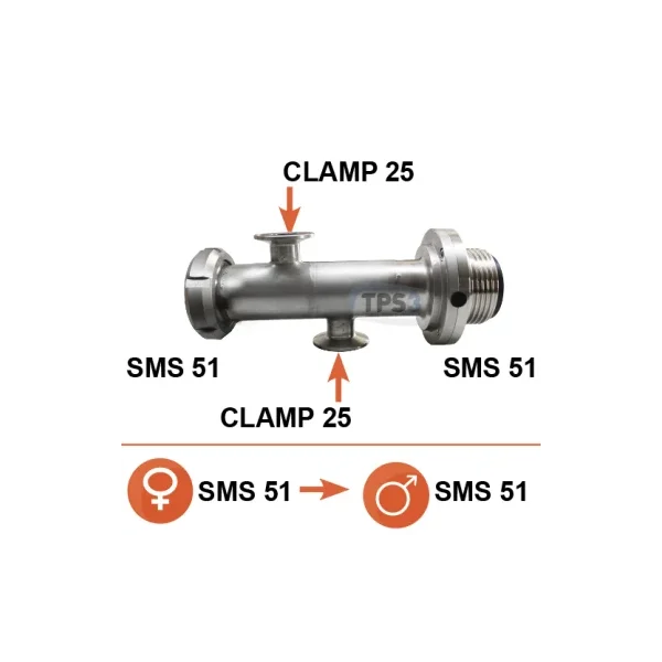 SMS51 manguito de entrada de leche macho/hembra - 2 x abrazadera 25 (cara a cara)