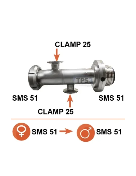 SMS51 manguito de entrada de leche macho/hembra - 2 x abrazadera 25 (cara a cara)