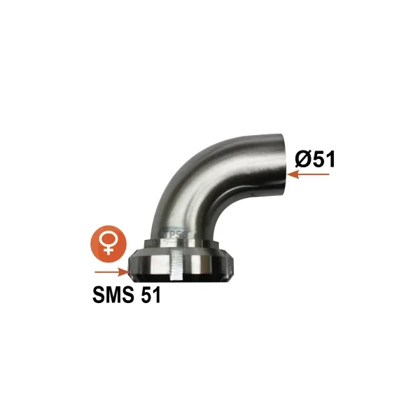 Salida de tanque inox acodada Hembra DN51 / SMS Ø51