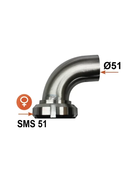 Salida de tanque inox acodada Hembra DN51 / SMS Ø51