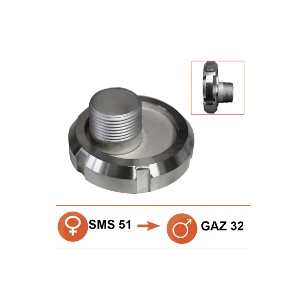 Reducción inox Hembra SMS Ø51 a Ø25/32 salida tipo gas