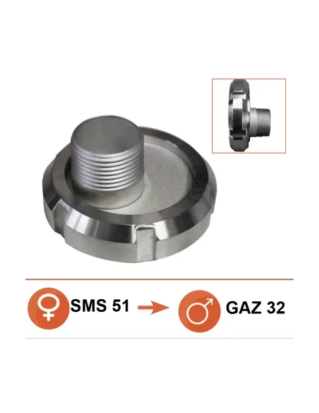 Reducción inox Hembra SMS Ø51 a Ø25/32 salida tipo gas