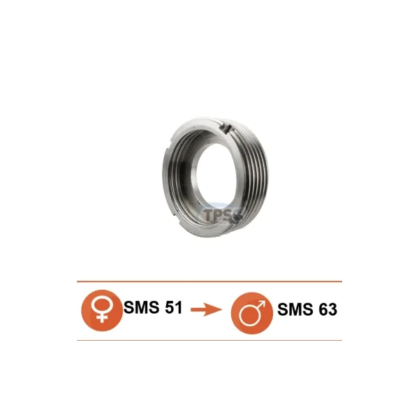 Réduction usinée inox mâle SMS63 / femelle SMS 51