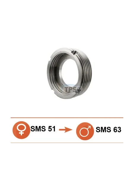 Réduction usinée inox mâle SMS63 / femelle SMS 51