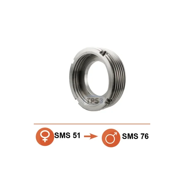 Reductor de acero inoxidable mecanizado SMS Ø76 macho / SMS Ø51 hembra