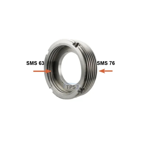 Reductor mecanizado de acero inoxidable SMS D76 macho / SMS D63 hembra