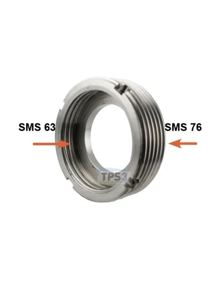 Reductor mecanizado de acero inoxidable SMS D76 macho / SMS D63 hembra
