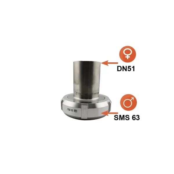 Salida de tanque recta reducida hembra SMS63 - DN51 lisa