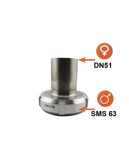Salida de tanque recta reducida hembra SMS63 - DN51 lisa