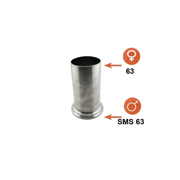 Smooth end 63 with sleeve for SMS nut Ø63 L:100mm