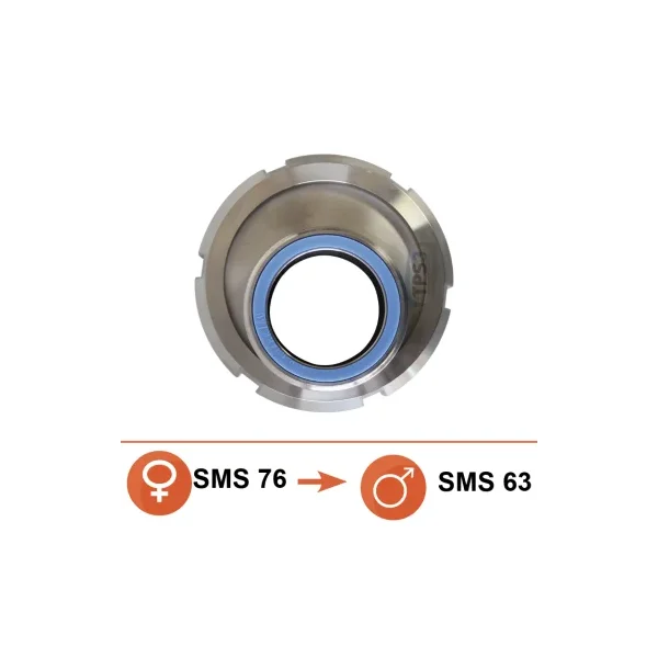 Reducción SMS hembra acero inoxidable Ø76 / SMS macho Ø63