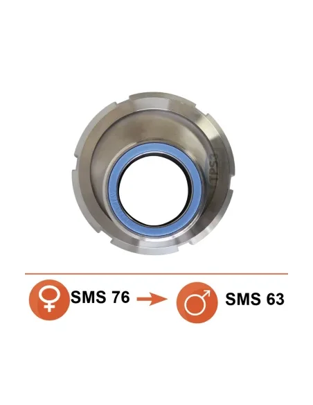 Reducción SMS hembra acero inoxidable Ø76 / SMS macho Ø63