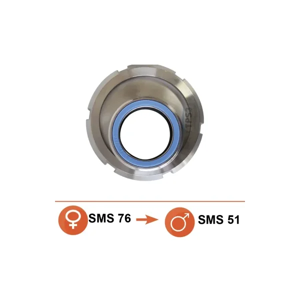Reducción inox Hembra SMS Ø76 a Macho SMS Ø51