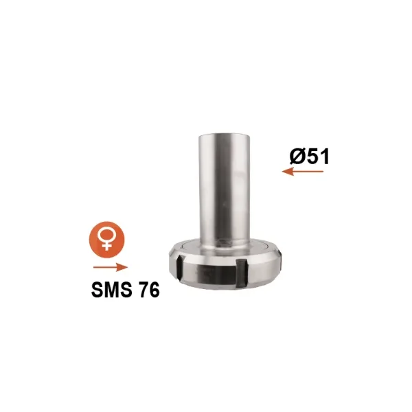 SMS reductor hembra inox Ø76 / liso Ø51