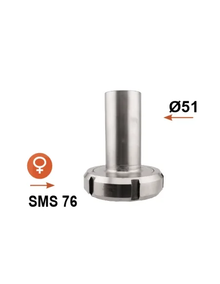 SMS reductor hembra inox Ø76 / liso Ø51