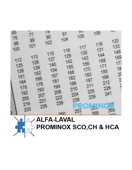 Tabla de medición para tanques Alfa-Laval/Prominox SCO-CH-HCA