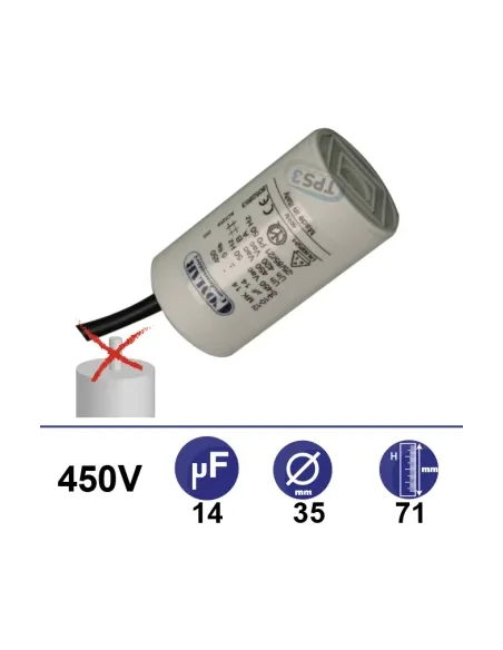 Condensador 14µF 450V - Ø35x71mm - sin cable de fijación