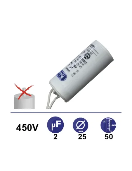 Condensador 2µF 450V - 25x50mm - sin cable de fijación