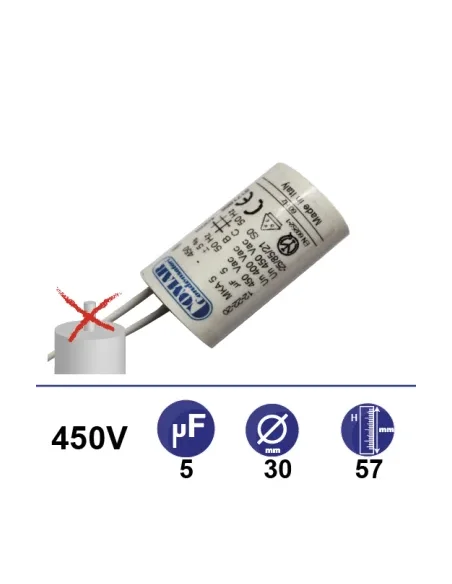 Condensador 5µF 450V - Ø30x57mm - sin cable de fijación