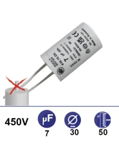 Condensateur 7µF 450V sans vis 2 fils longueur 110mm