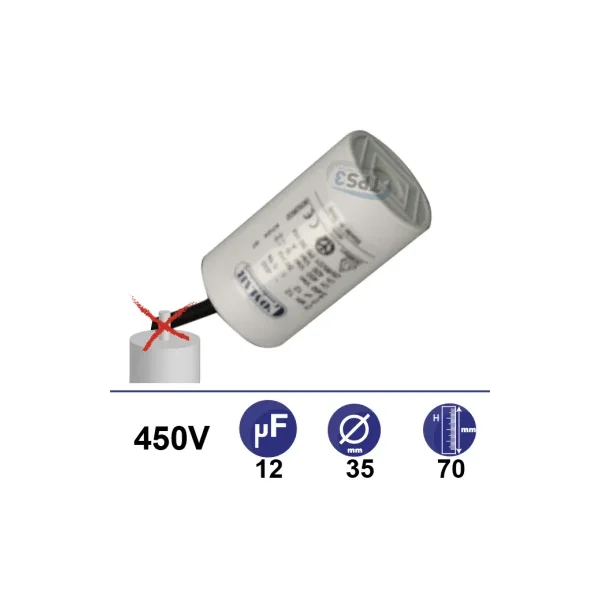 Condensador 12µF 450V - Ø35x70mm - sin cable de fijación