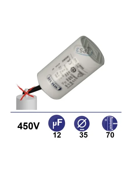 Condensador 12µF 450V - Ø35x70mm - sin cable de fijación