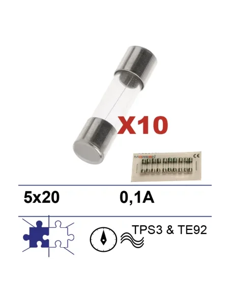 10 Fusibles 5x20 0.1A para prog de lavado universal TPS3 & TE92