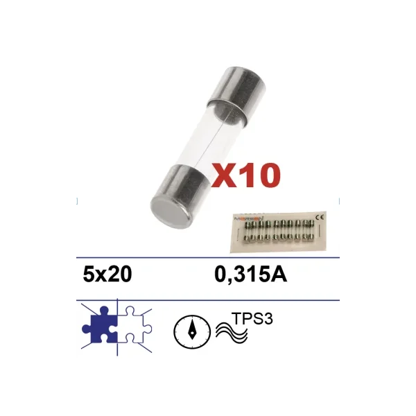 10 Fusibles 5x20 0.315A para prog de lavado universal TPS3