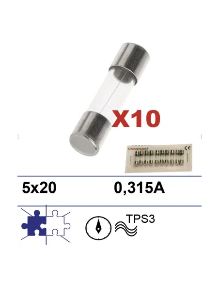 10 Fusibles 5x20 0.315A para prog de lavado universal TPS3