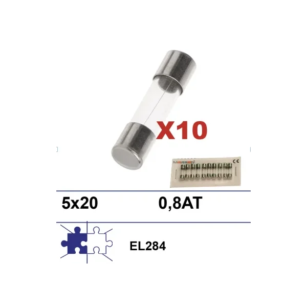 10 fusibles 5x20mm 0.8AT para tarjeta CPU Pilote+ EL284