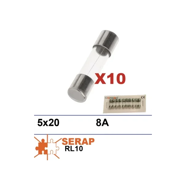 10 fusibles 5x20mm 8A para tarjeta interfaz RL10 (protección lavado)