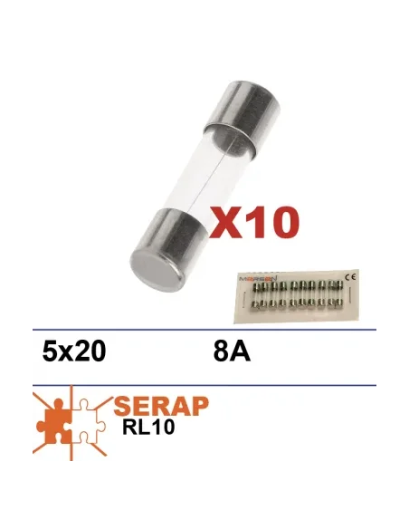 10 fusibles 5x20mm 8A para tarjeta interfaz RL10 (protección lavado)