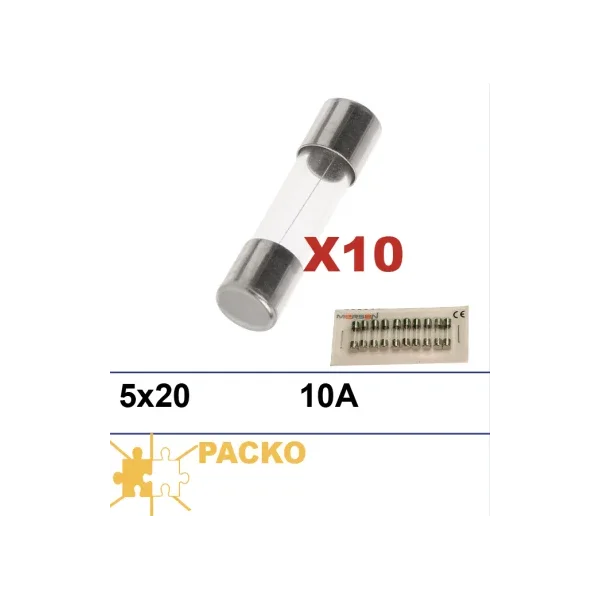 10 fusibles 5x20mm 10A para regulación Packo