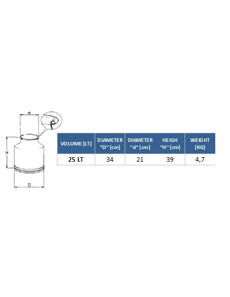 Cantara transporte de leche Acero inoxidable con bisagras y capacidad de 25 Litros-0