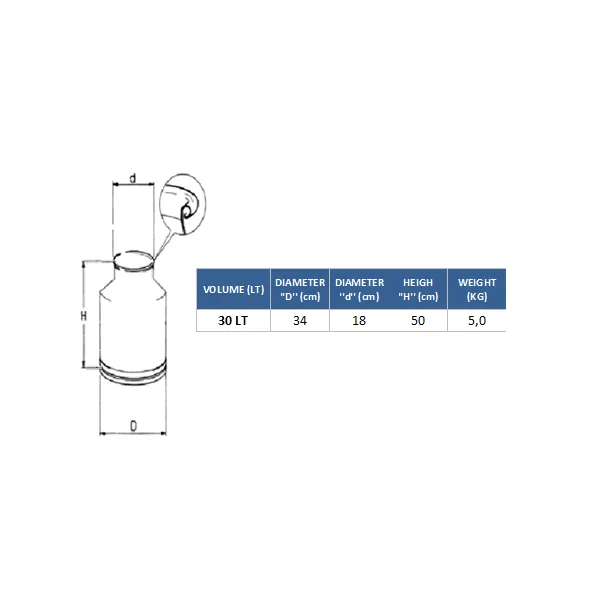 Cantara de acero inoxidable con capacidad de 30 Litros para maquina de ordeño -0