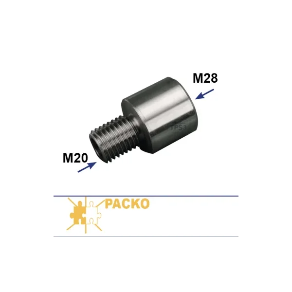 Reducción Hembra M28 hasta Macho M20 para pala de motorreductores Sirem, sobre tanques Packo
