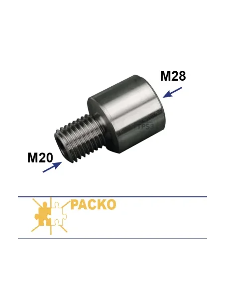Reducción Hembra M28 hasta Macho M20 para pala de motorreductores Sirem, sobre tanques Packo