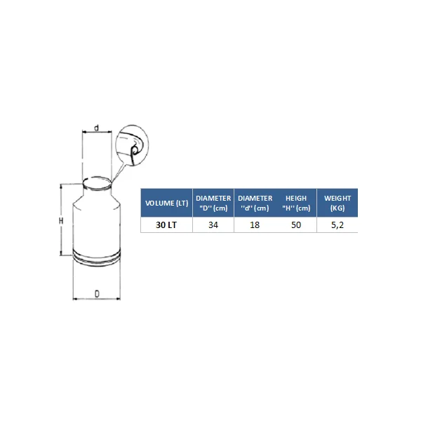 Cantara de acero inoxidable con capacidad de 30 Litros para maquina de ordeño con asa-0